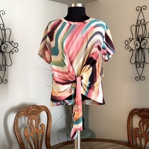 NEW wild stripe summer short sleeve tie front top